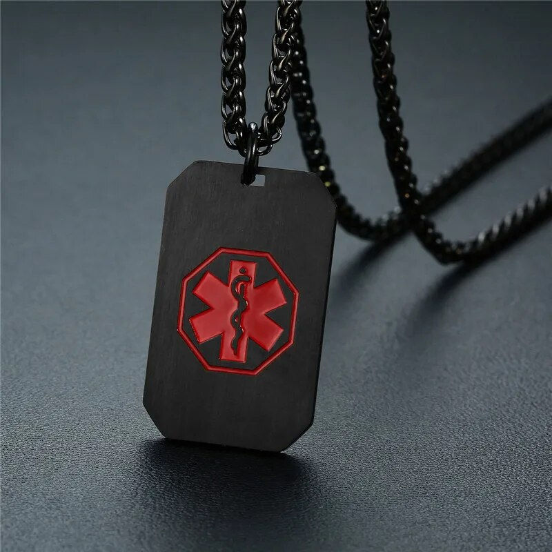 Thumbnail: Modyle Medical Alert Neckalce Stainless Steel Medic ID Military Dog Tag Diabete