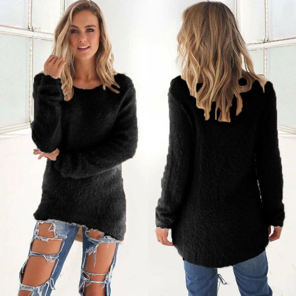 2023 Women's Winter Fleece Fluffy Sweater Jumper Ladies Warm Pullover Tops Blou