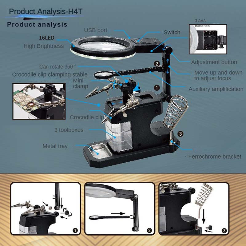 Thumbnail: TKDMR Welding Magnifying Glass with LED Light Focus Lens Auxiliary Clip Loupe D