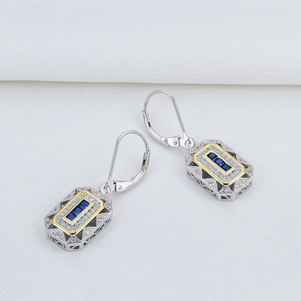 Thumbnail: Newshe Solid 925 Sterling Silver Dangle Drop Earrings For Women Sapphire