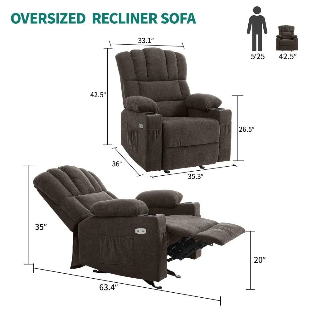 2023 New Glider Rocker Recliner Chair with Massage and Heat, Fabric Recliner Ch