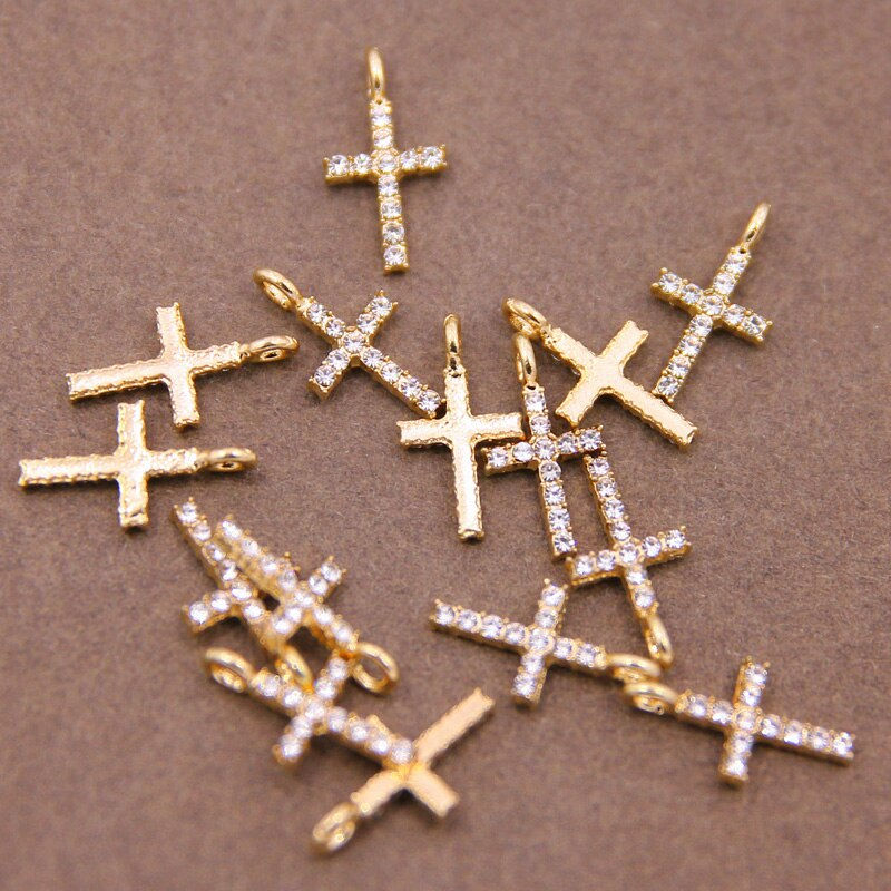 Thumbnail: 10pcs Mini Religion Cross Charm Pendants For Bracelet Necklace Jewelry