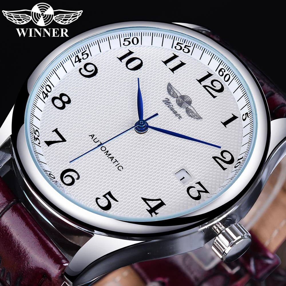 Winner Retro Classic Design Calendar Casual Belt Blue Hands Men's Fashion Autom