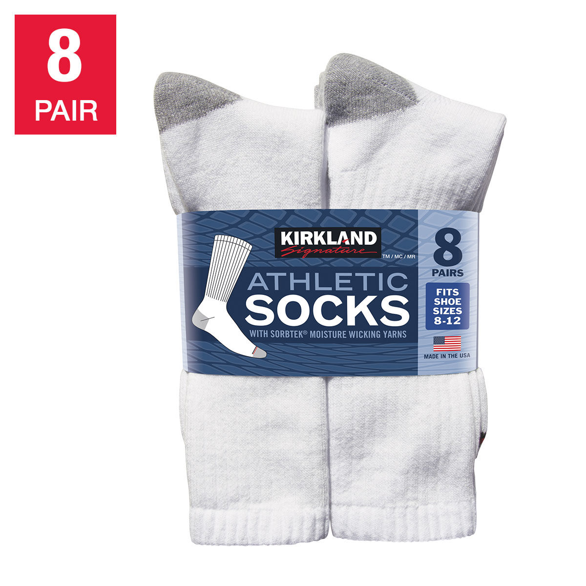 Kirkland Signature Men’s Athletic Sock 8-pair, White