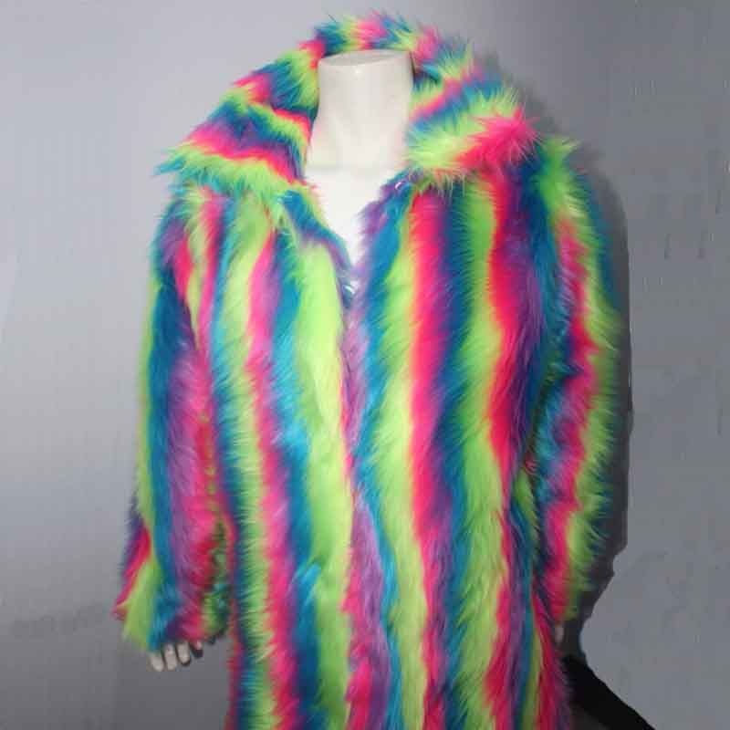 Thumbnail: Men's Winter Faux Fur Jacket Black Gown White Devil Style 2019 New Long Windbre