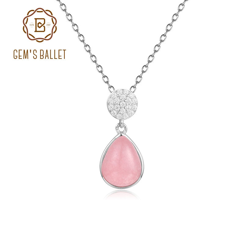 GEM'S BALLET Healing Crystal Necklace 8x12mm Pear Shape Pink chalcedony