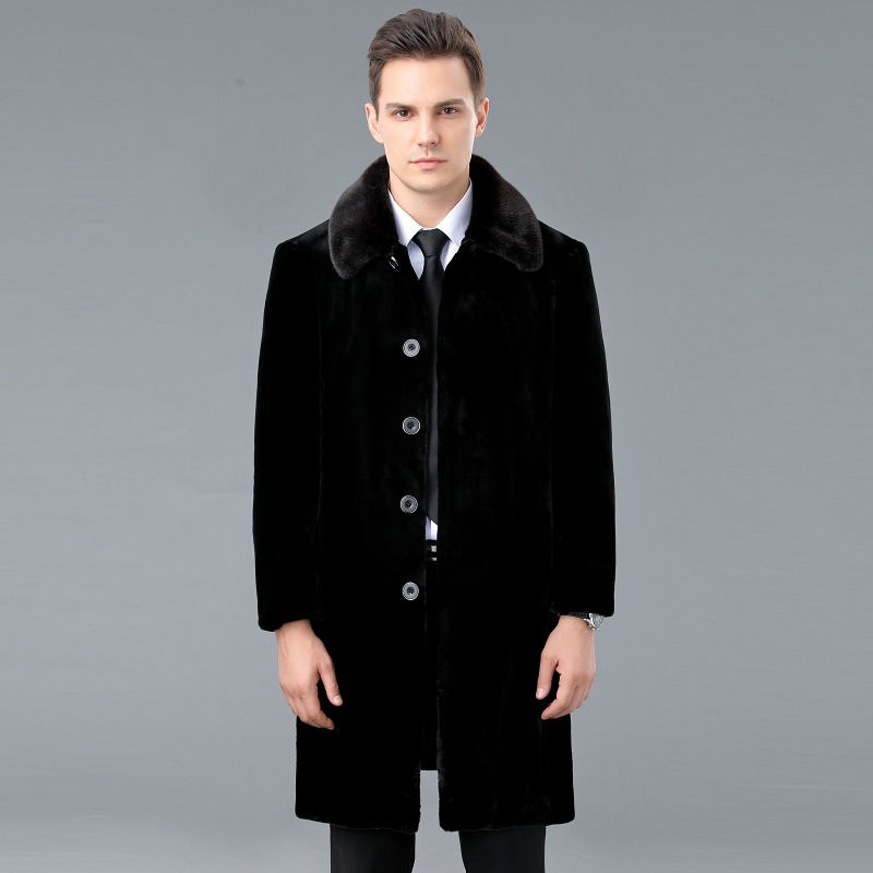 Thumbnail: Long Middle-aged Over The Knee Sheep Men's Leather Ermine