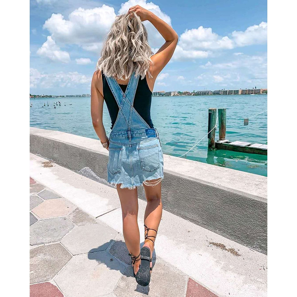 Miniatura: Women Denim Suspender Short Skirt Pocket Thin Washed Female Overall Dress Summe