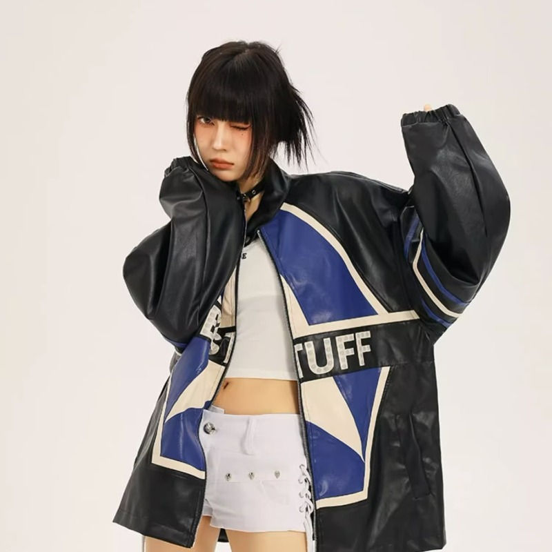 Thumbnail: American Retro Biker's Jacket Trendy Leather Jacket Coat