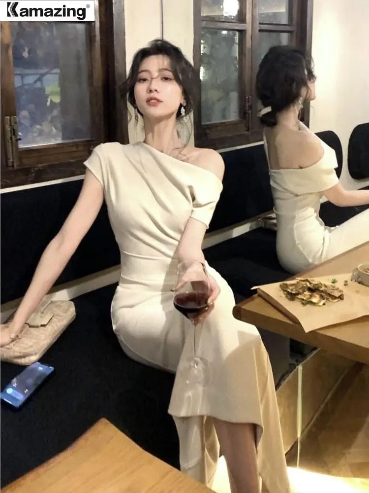 Thumbnail: Women Elegant Long Dress Summer Fashion Off Shoulder Chic Bodycon Evening Party