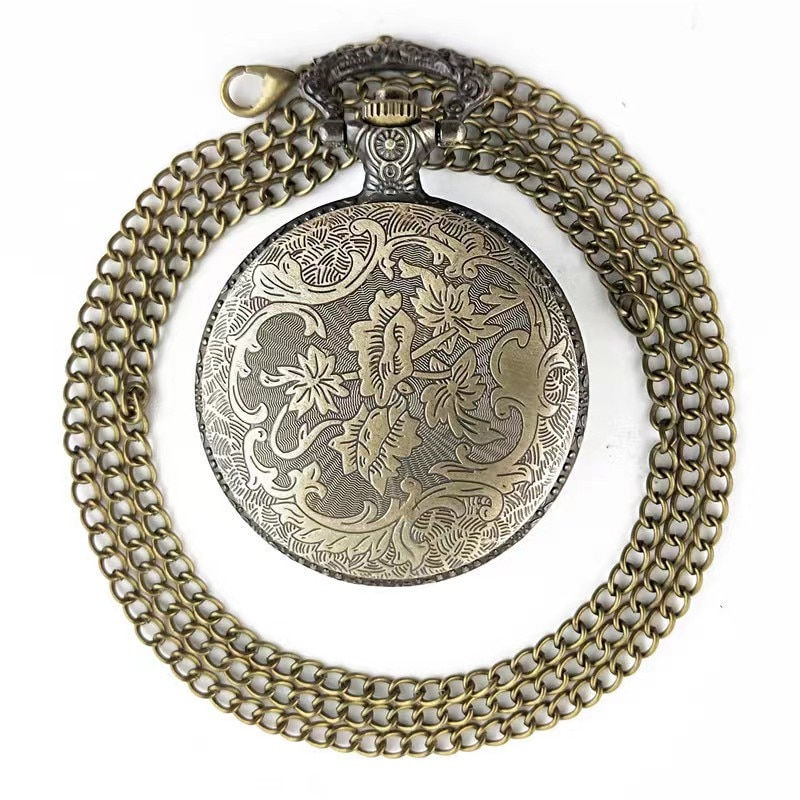 Thumbnail: Vintage bronze heart-shaped cobweb clamshell quartz pocket watch necklace Penda