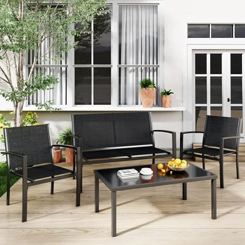 Greesum 4 Pieces Patio Furniture Set, Outdoor Conversation Sets for Patio, Lawn