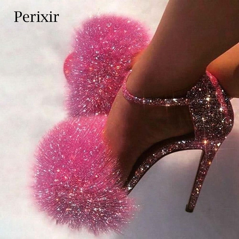 Thumbnail: Perixir Fashion Glitter Heels Designers Summer Shoes Women Stiletto Sandalen