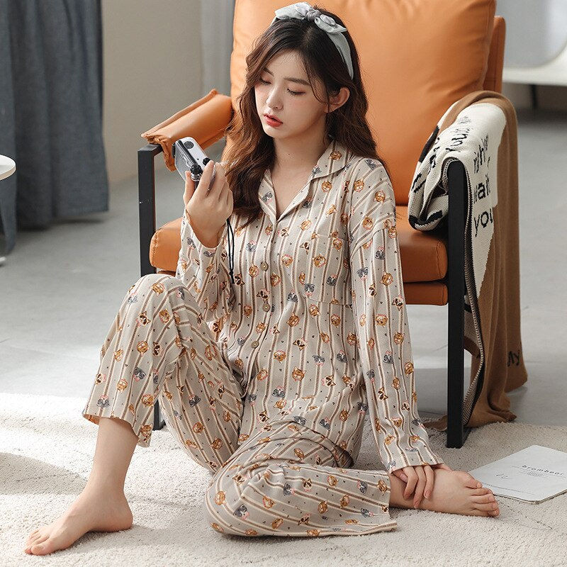 Миниатюра: Spring / Summer New viscose long-sleeved trousers ladies pajamas suit 3X