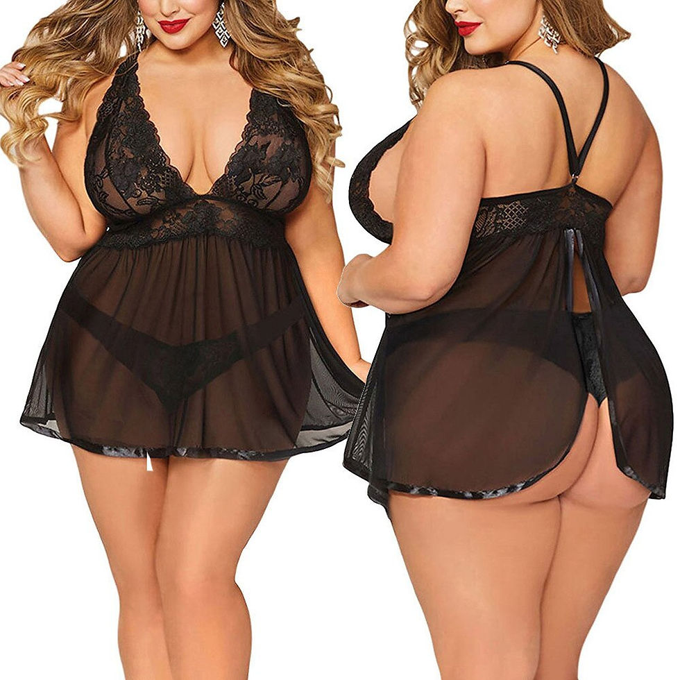 Thumbnail: Hot Sale Plus Size Women Black Sexy Big Dress Deep V Open Back Lingerie Lace
