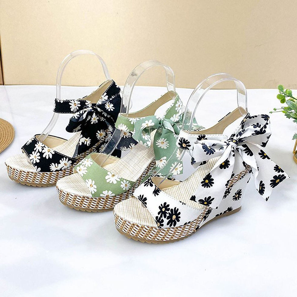 Thumbnail: Summer Women's Bohemian Peep Toe Slip-on Thick Bottom Flower Printed Bandage Pu