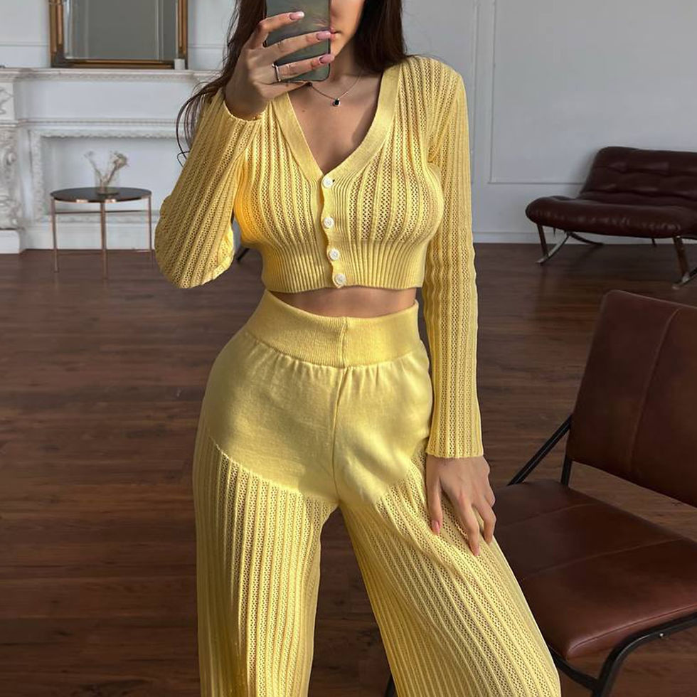 Thumbnail: Knitted 2 Piece Sets Women Tracksuit Long Sleeve Button Cardigan Sweater Jacket