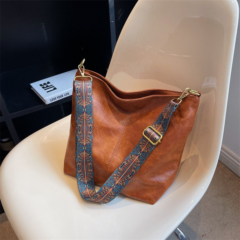 Thumbnail: Yogodlns Vintage Shoulder Bag For Women PU Leather Bucket Bag Luxury Style Cros