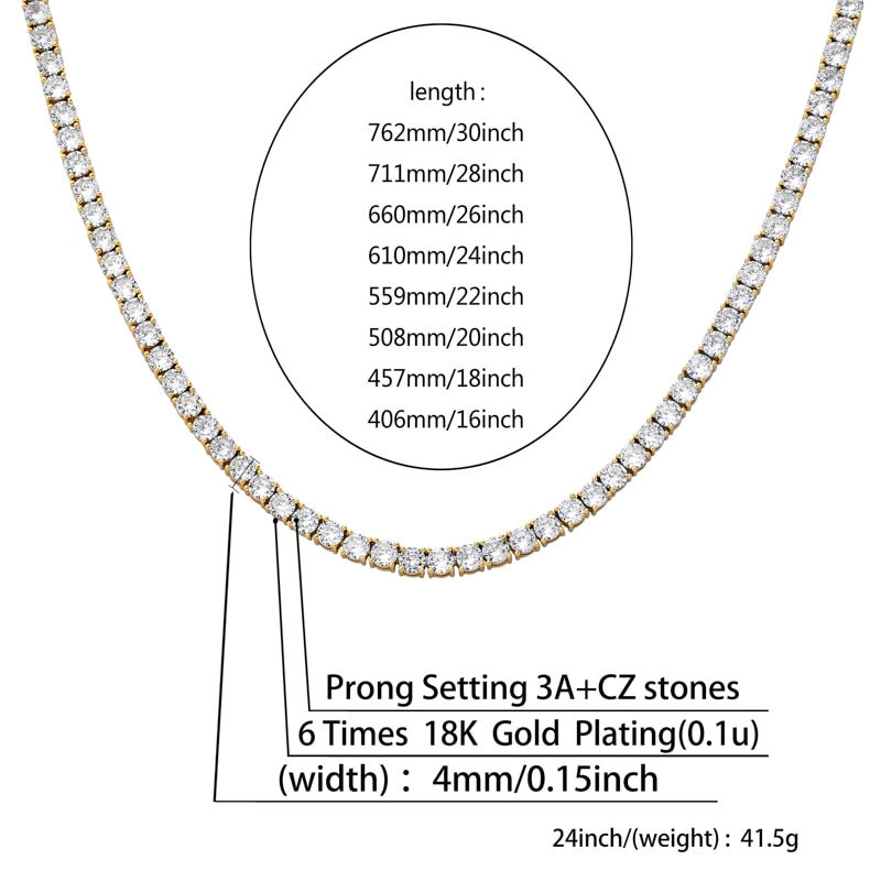 Thumbnail: TOPGRILLZ 3MM-6MM Spring buckle Iced Out Full Cubic Zircon 1 Row Tennis