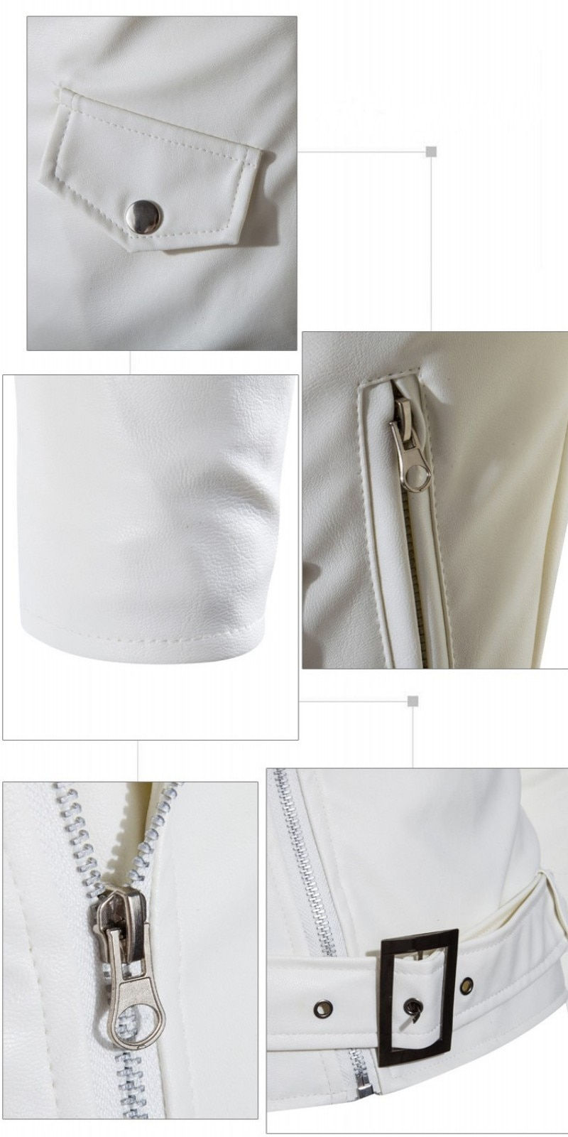 Thumbnail: Fashion  PU Leather Jacket Men Buckle Zip Lapel Collar British  Black White Pun