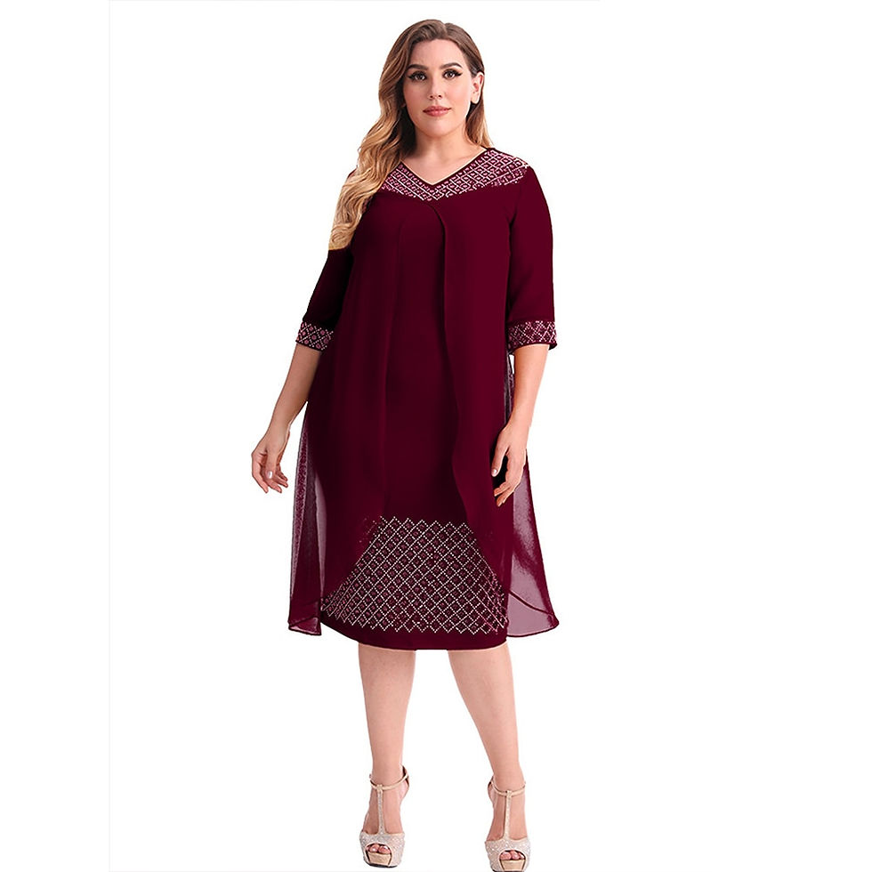 Thumbnail: Women Plus Size Half Sleeve Chiffon Midi Dress 2022 Summer Autumn Clothing  Ele