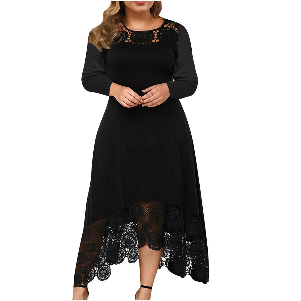 Thumbnail: Plus Size Women Dress Vestidos Autumn Casual Long Sleeve Irregular Lace Hem Lon