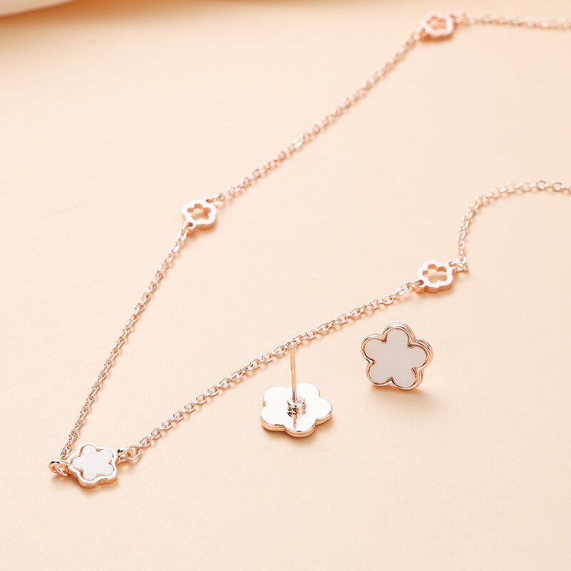 Thumbnail: Women Shell Flower Necklace Earring 2 PC Set White Shell Flower Jewelry Set Cha
