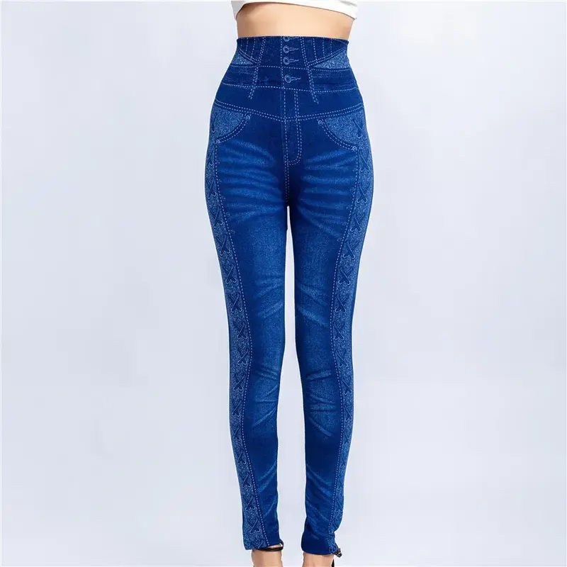 Thumbnail: NEW2023 Women 2022 Imitation Distressed Denim Jeans Leggings Casual High