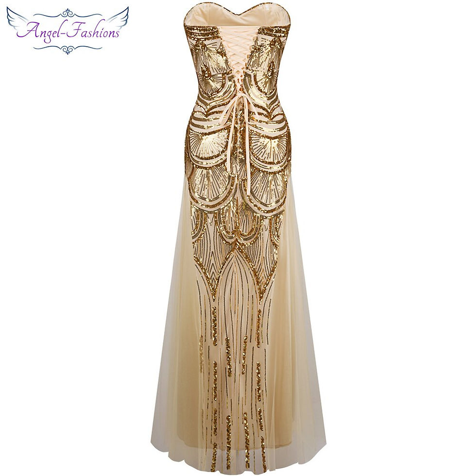 Thumbnail: Angel-fashions Strapless Sequined A-line Tulle Lace up Long Evening Dresses