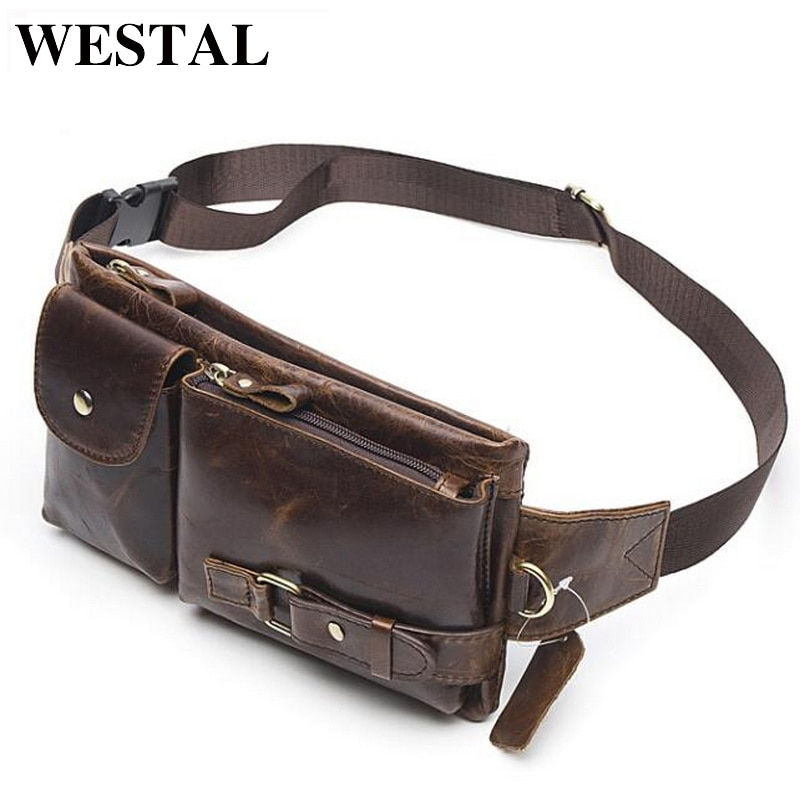 Thumbnail: WESTAL Genuine Leather Waist Packs Men Waist Bags Fanny Pack Belt Bag Phone Bag