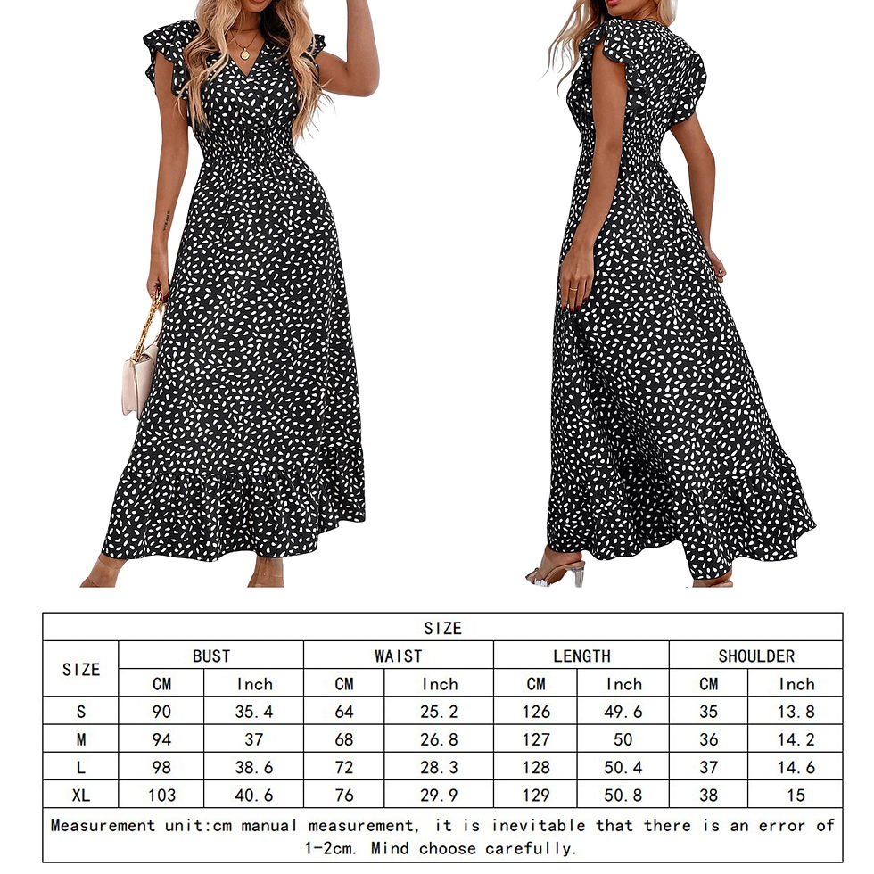 Miniatura: Women Ruffle Maxi Dress Bohemian Style Dot Printed Waisted Cute Dress V Neck Sh