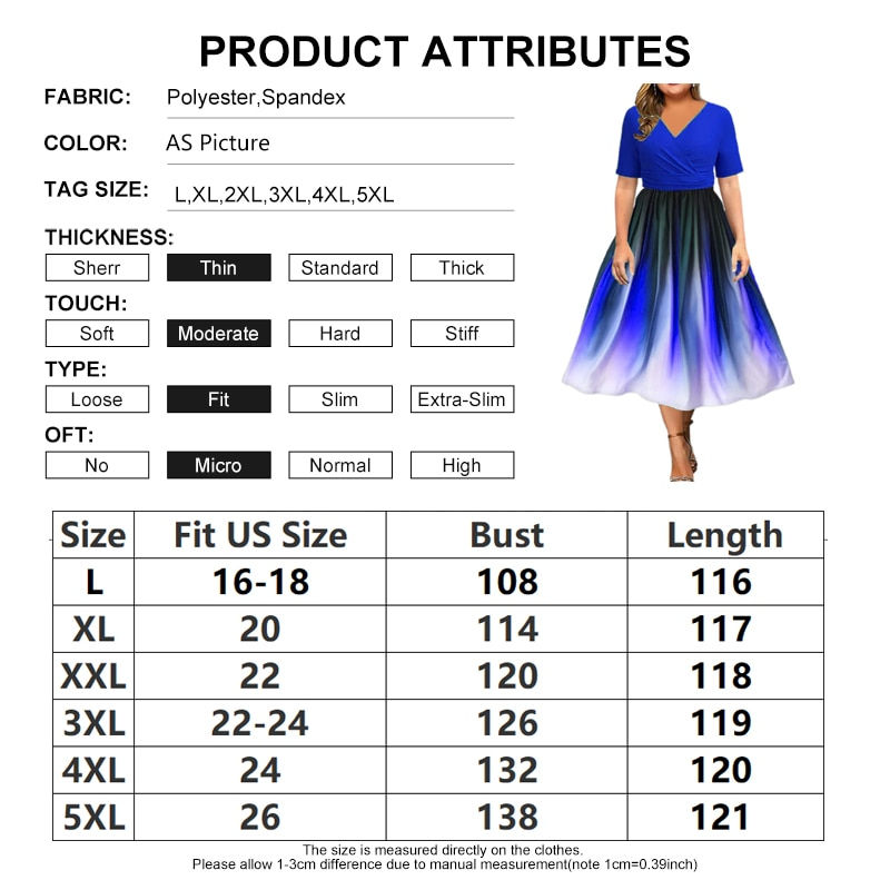 Thumbnail: Women Plus Size Dress 50s Cocktail Knee Length Gradient A Line Patchwork Dress