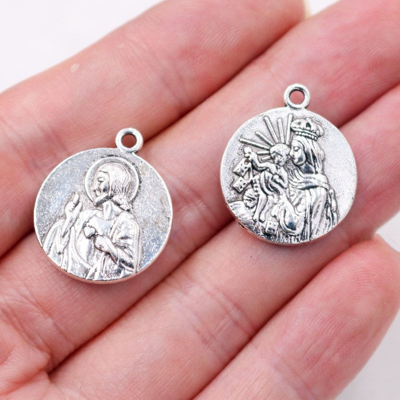 Thumbnail: 8pcs Silver Plated Religious Sage Catholic Virgin Mary & Jesus Tag Pendants