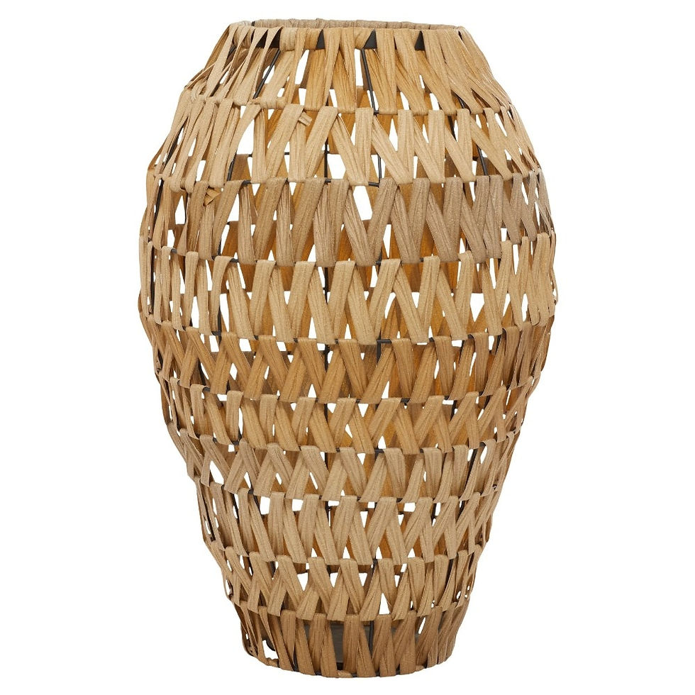 Miniatyrbilde: 17“ Handmade Woven Brown Plastic Rattan Vase With Black Metal Base Room Ornamen