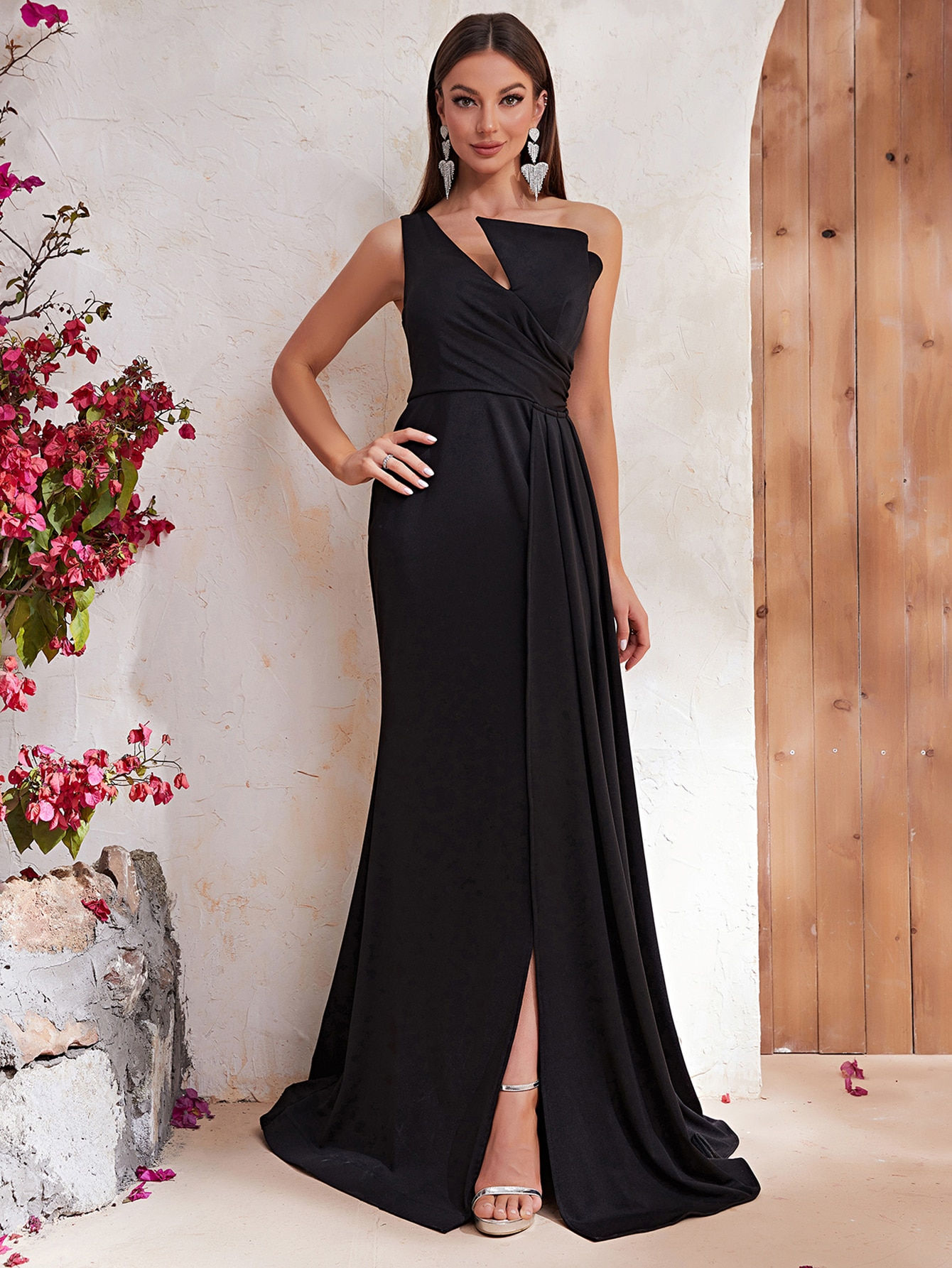YISIKADO One Shoulder Wrap Hem Formal Dress
