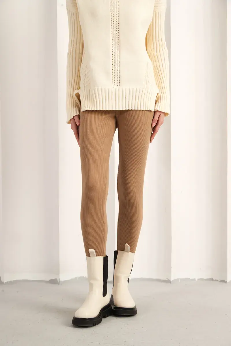 Thumbnail: NEW2023 High Waist Winter Warm Knitted Leggings Black Brown Ribbed Fitness