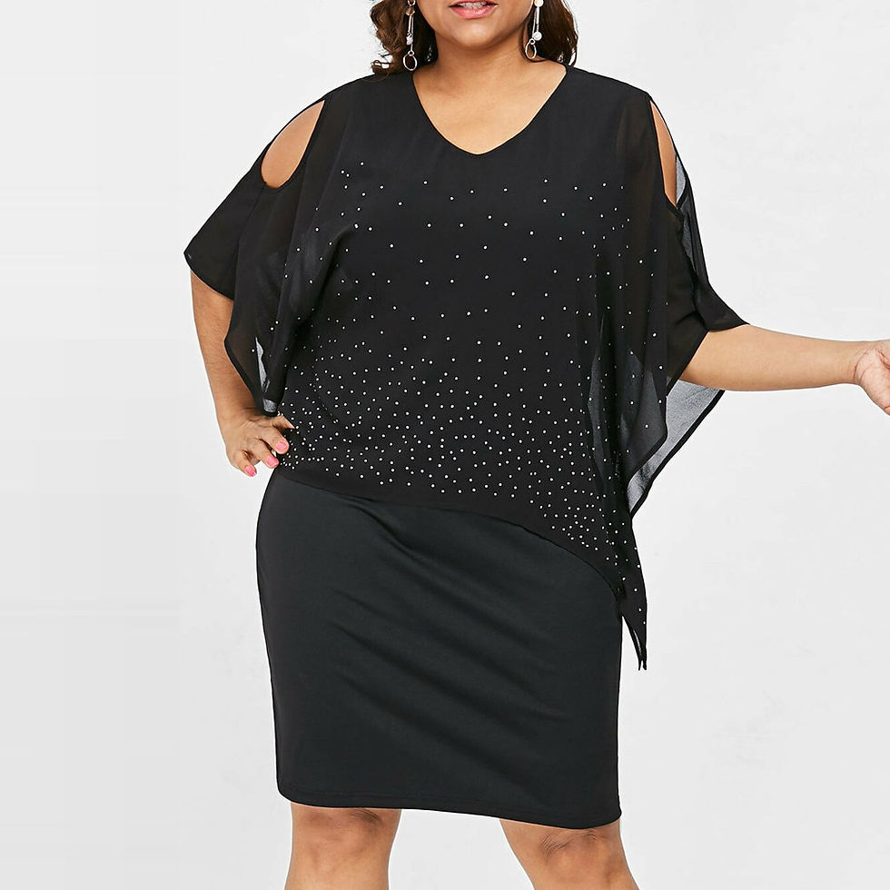 Thumbnail: Woman Plus Size Dress Summer Female Casual O-neck Solid Cold Shoulder Overlay A