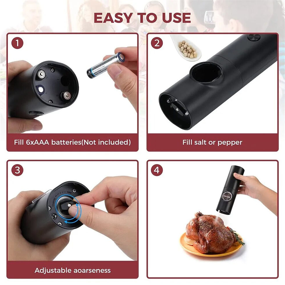 Thumbnail: Electric Salt And Pepper Grinder With Adjustable Coarseness Refillable Mill Bat