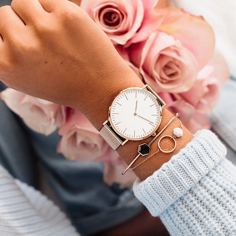 Thumbnail: Luxury Rose Gold Watch Women Bracelet Watches Top Brand Ladies Casual Quartz Wa