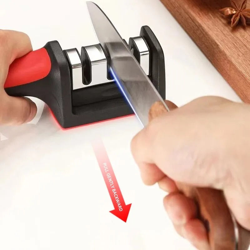 थंबनेल: Kitchen 3/4-Segment Knife Sharpener Household Multi-Functional Hand-Held 3/4-Pu