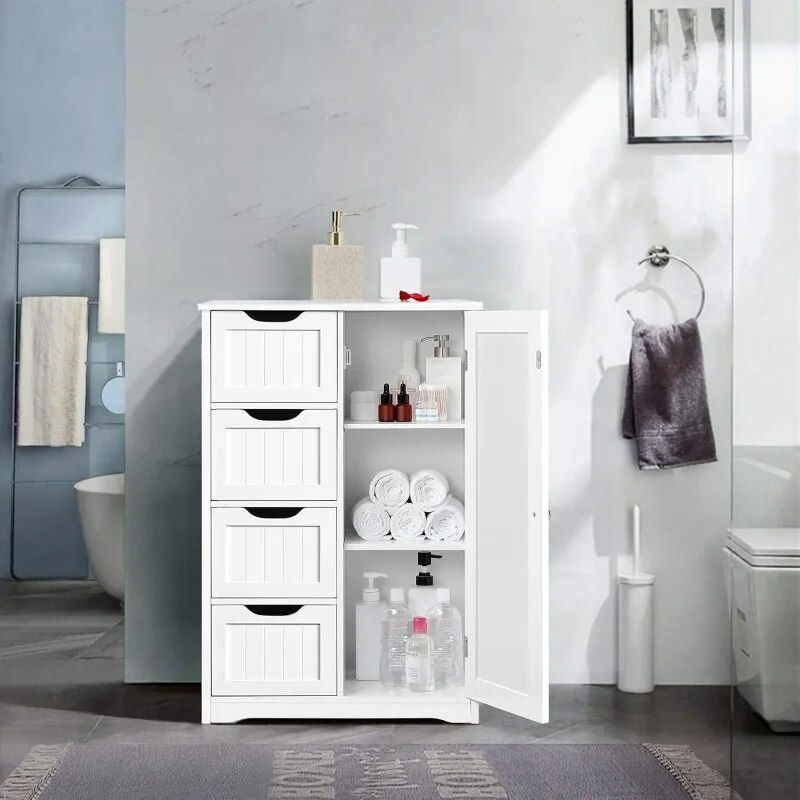 Miniatura: Side Storage Organizer with 4 Drawers and 1 Cupboard, Freestanding Entryway Sto