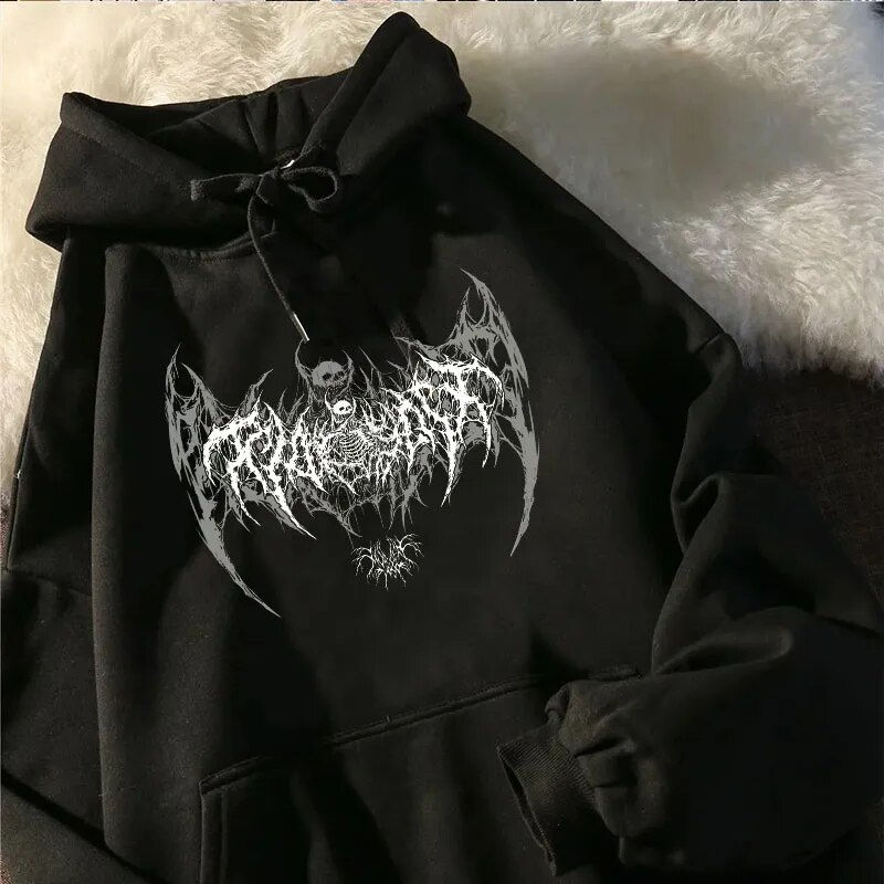 Миниатюра: Skull Graphic Printed Long Sleeve Hooded Women's Sweatshirt Gothic Top Black Pu