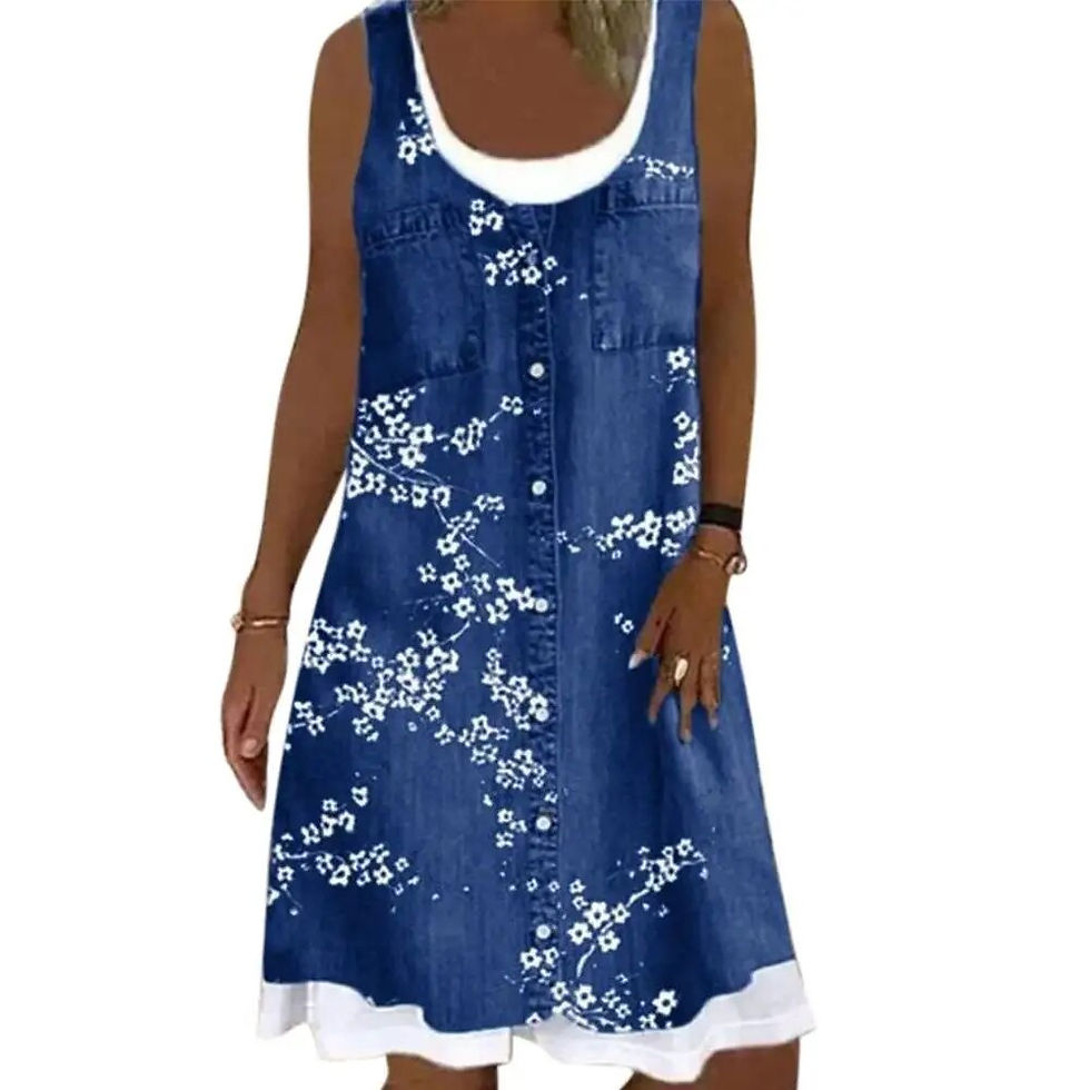 Thumbnail: Plus Size Imitation Denim Sleeveless Dress for Women 2023 Summer Casual Shirt M
