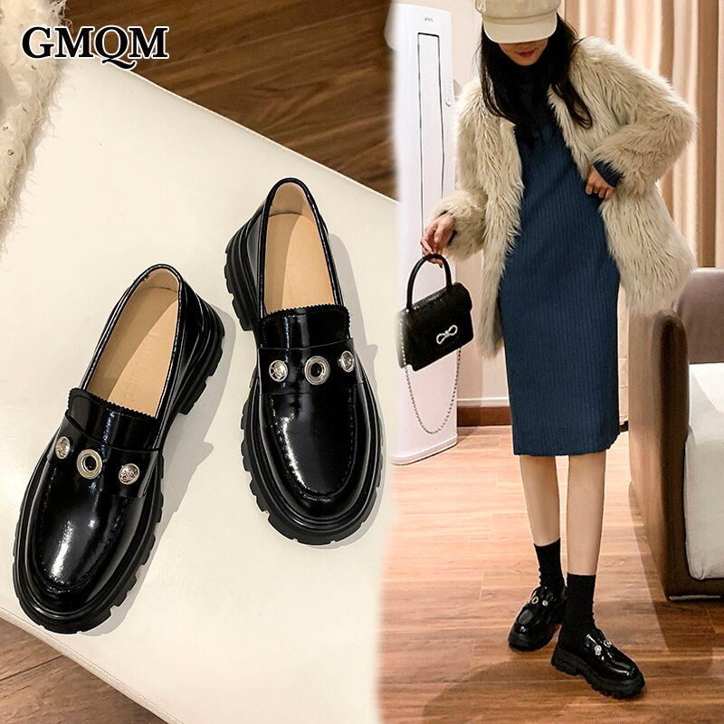 Thumbnail: New Trend Fashion Women Loafers Shoes Pumps Genuine Leather Platform Thick-Sole