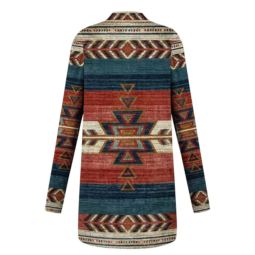 Thumbnail: Plus Size Women's Fashion Casual Nationality Print Medium Length Cardigan Jacke