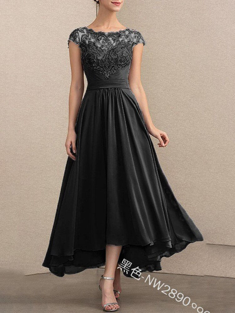 Thumbnail: Hi Shy Bridal Gorgeous Evening Dresses Chiffon Tea-Length A-LINE Short Sleeved