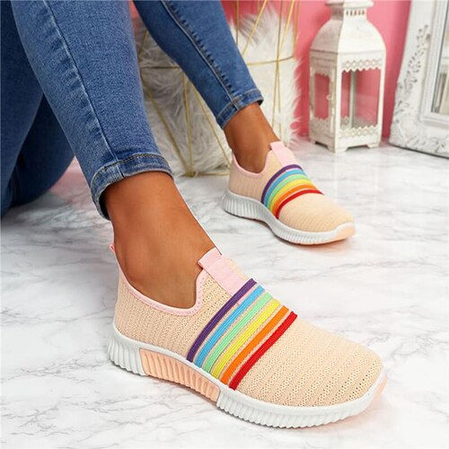Thumbnail: 2020 Women Sneakers Woman Vulcaniaed Female Rainbow Color Stripes Loafers Women