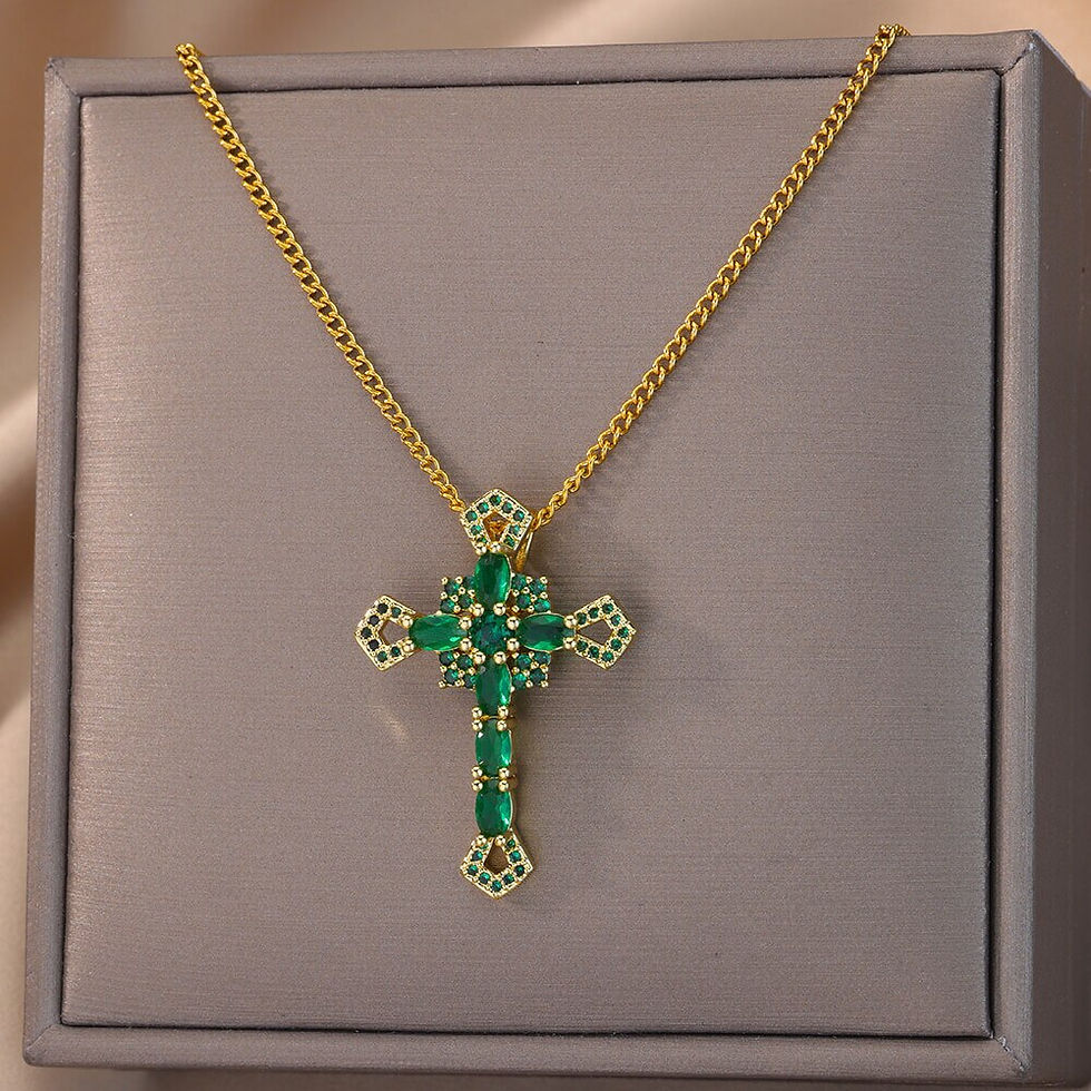 Thumbnail: Punk Green Jesus Cross Pendant Necklaces For Women Colorful Stainless Steel
