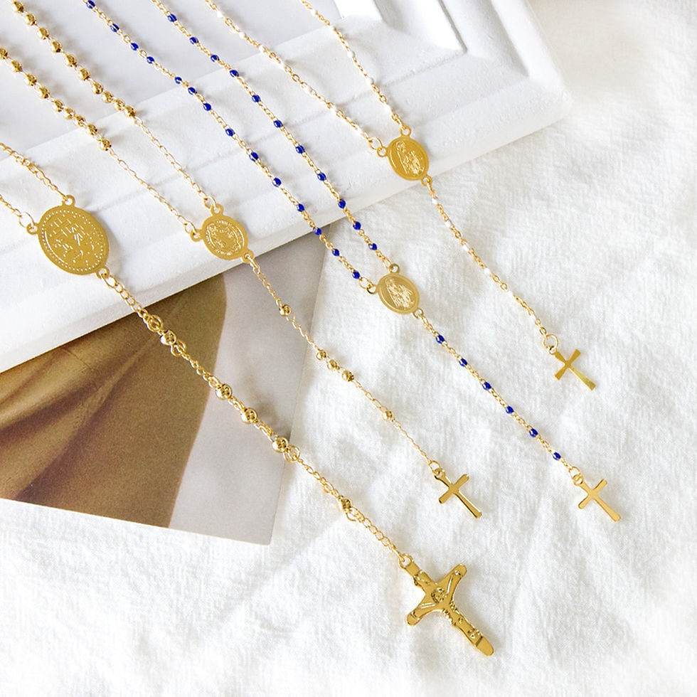 Thumbnail: LUXUSTEEL Beads Jesus Cross Long Necklace For Women Men Stainless Steel Rosary