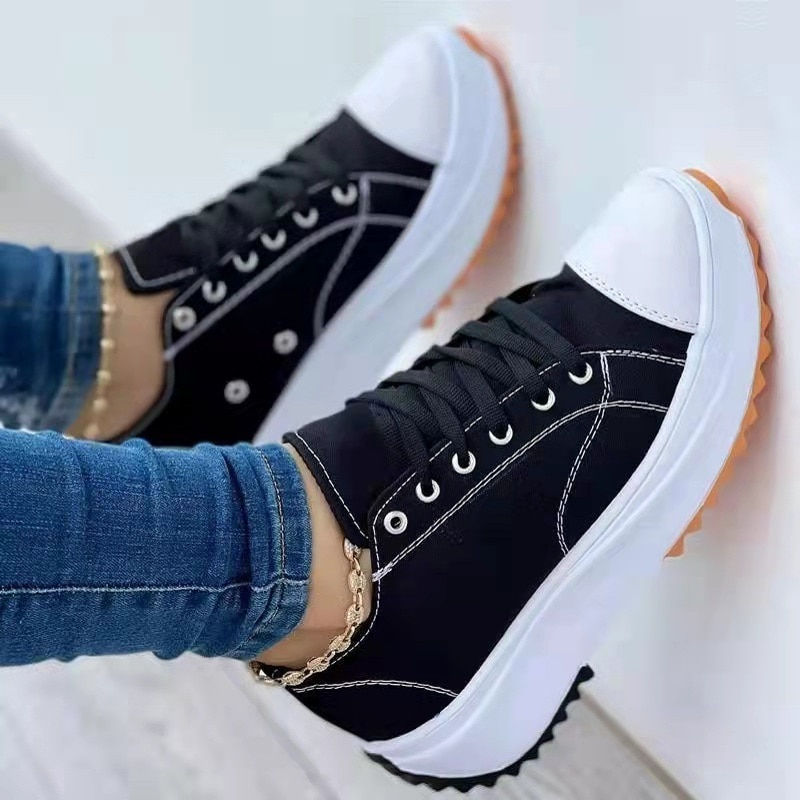 Thumbnail: Speedy 2023Classic White Canvas Shoes Women Sneakers Solid Lace-Up Casual Platf